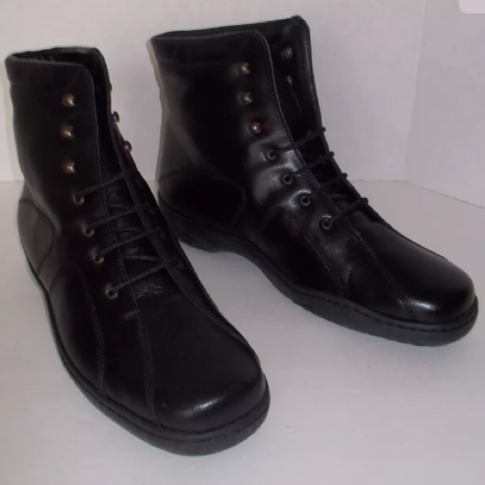 SCHOLL Gelactiv Black Leather LaceUp Ankle Boots size 39 - US 8.5